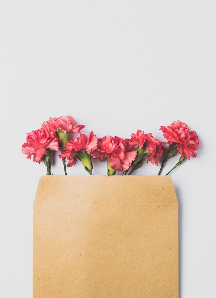 Photo by Edward Howell pink roses on brown paper bag